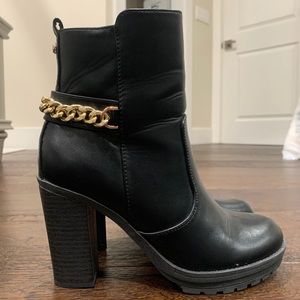 Guess Black Booties with Gold Chain Detail